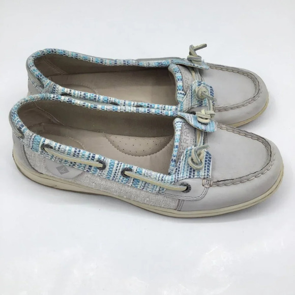 Women's Sperry Topsider Boat Shoes 8.5 Loafers Angelfish Rafia Slip On Blue Gray - Picture 5 of 14
